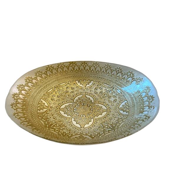 Artistic Accents Mandala Turkish Gold Lace Glass Oval Serving Bowl 12.5in New - Picture 10 of 16